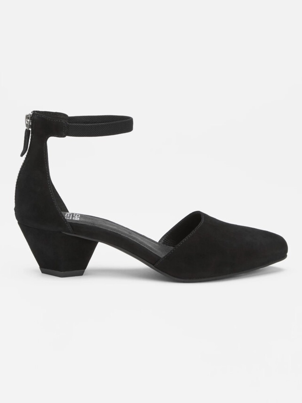 Eileen Fisher Black Suede Ankle-Strap Low Block Heel